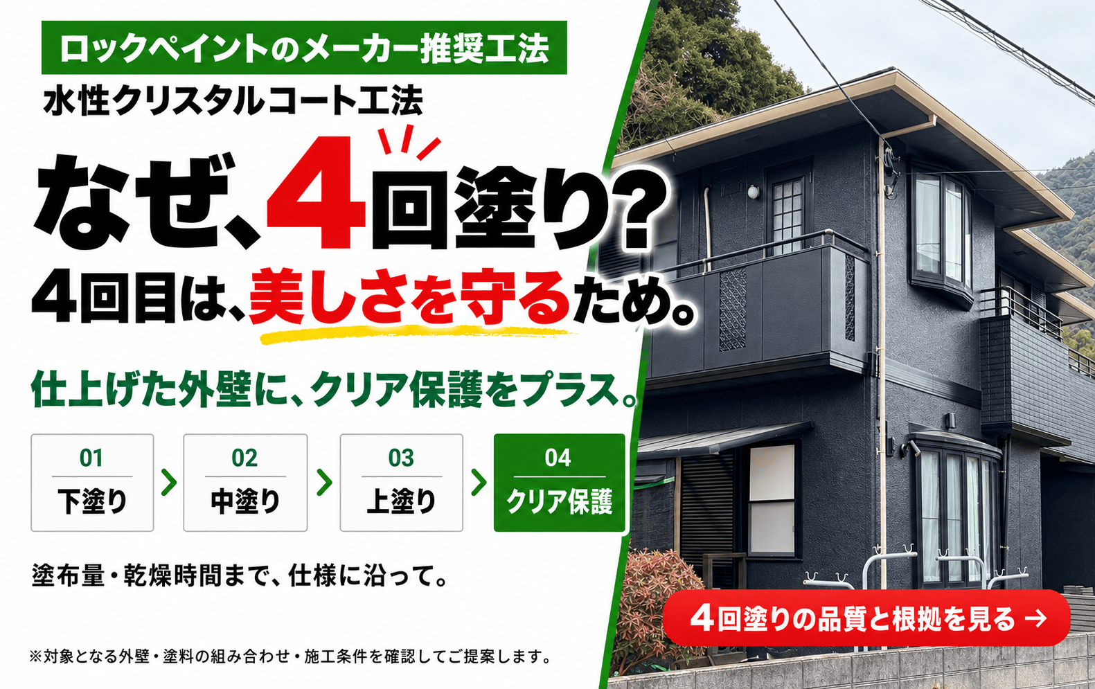 なぜ、4回塗り？ 下塗り・中塗り・上塗りにクリア保護を加える4工程。4回塗りの品質と根拠を見る。
